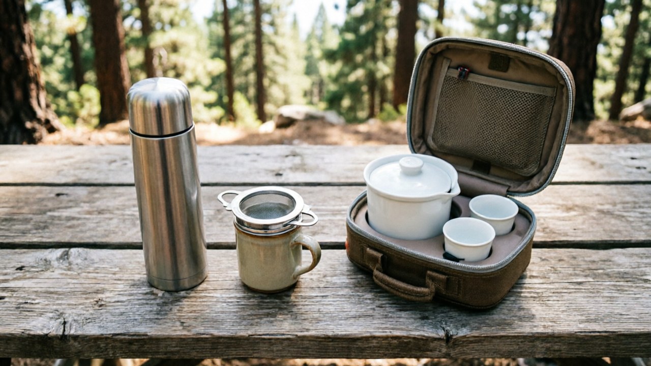 Three outdoor tea methods: thermos, infuser, and gongfu set