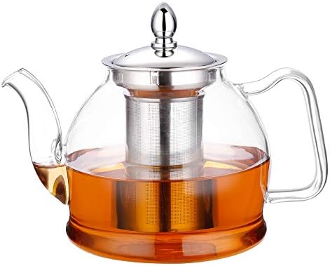HIWARE 1000ml Glass Teapot with Removable Infuser, Stovetop Safe