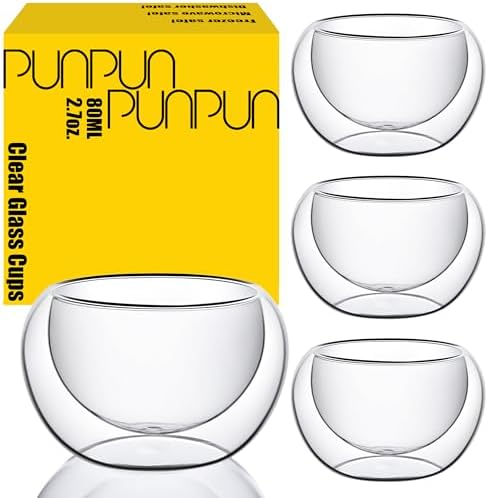 PunPun 80ml Double Wall Borosilicate Glass Tea Cups Set of 4