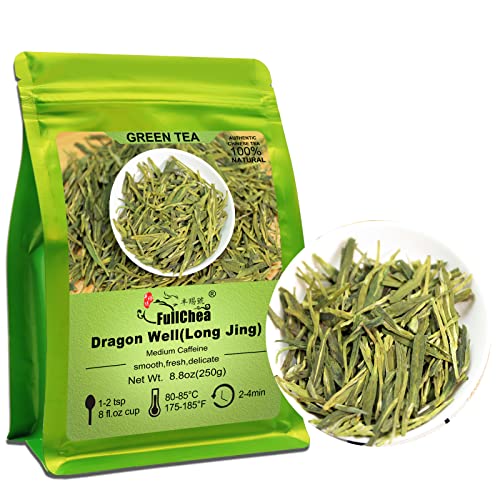 FullChea Longjing Dragonwell Chinese Green Tea Loose Leaf, Toasty Bean Aromatic, 8.8oz / 250g