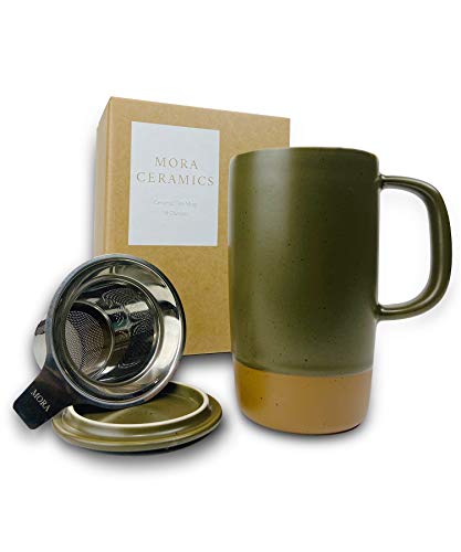 Mora Ceramics Large Tea Mug with Infuser and Lid 18oz