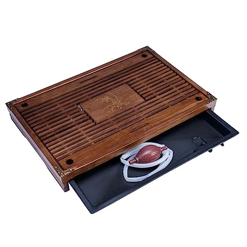 RORA Bamboo Tea Tray with Drawer Drainage