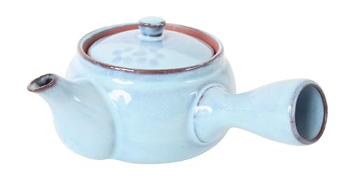 Mino ware Japanese Pottery Teapot Kyusu Flower Pattern in Light Blue with Infuser