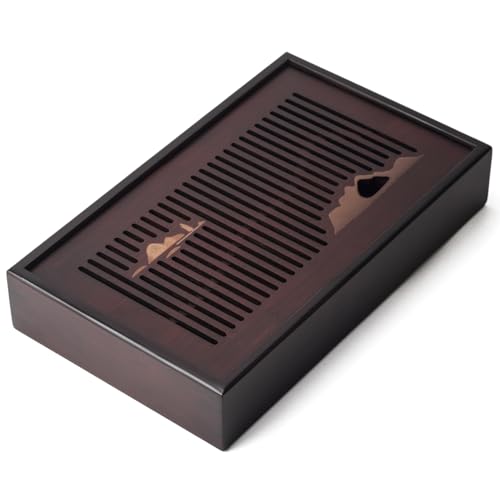 Bamboo Tea Tray Chinese Kungfu Serving Tray 11.8 inch with Water Storage