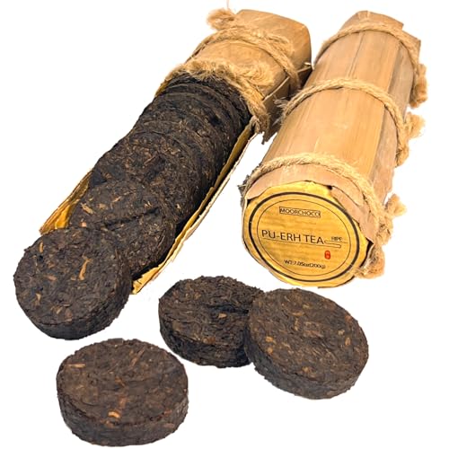 Pu-erh Tea in Bamboo Leaf Tube - Ripe Puerh Mini Cakes, 7.1oz (200g), 20 Cakes / 80 Cups
