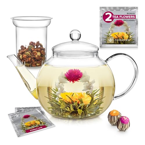 Teabloom Stovetop & Microwave Safe Glass Teapot with Removable Infuser