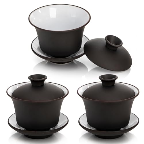Cididu 3 Set Gaiwan Tea Cup, 4 Oz Traditional Chinese Porcelain Tea Set