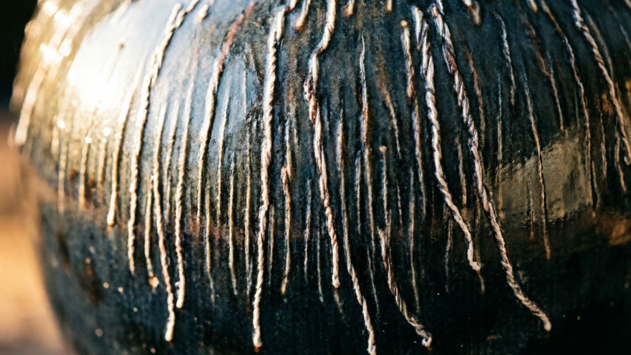 Hare's fur nogime glaze streaks on Jian ware bowl surface detail