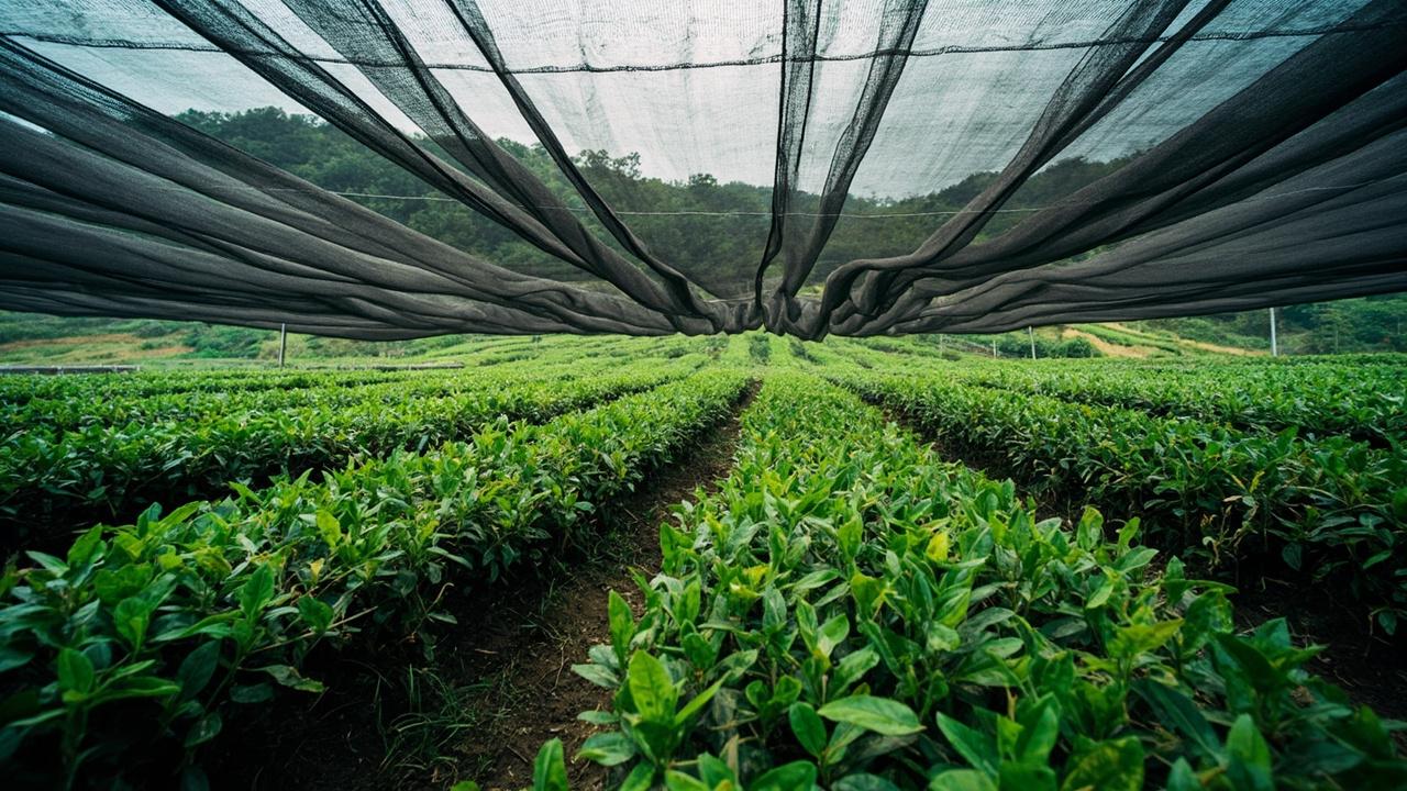 Shade-covered tea rows in Uji two weeks before harvest.